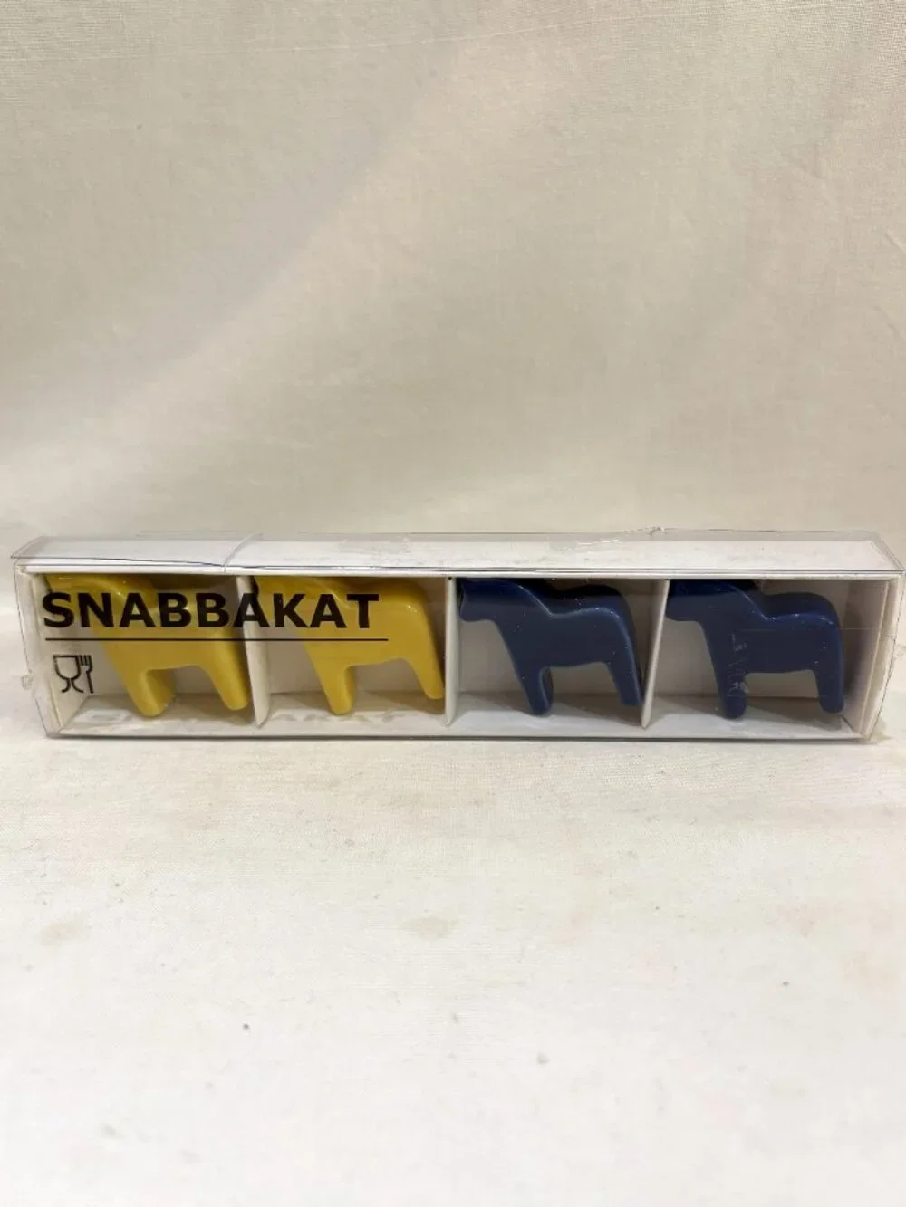 IKEA SNABBAKAT Pottery Dalla Horse Chopstick Rest Set of 4 NIB Blue Yellow
